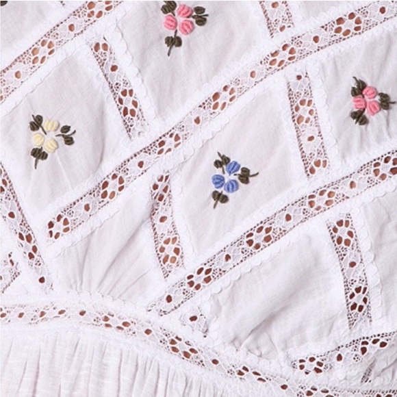 FREE PEOPLE New Romantics Sleeveless White Embroidered Lattice Tank Top XS - Picture 5 of 7